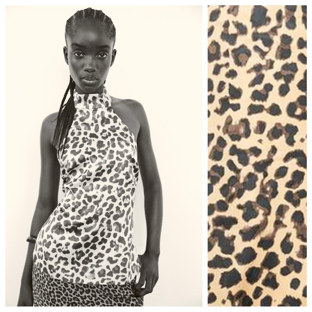 NWT. Zara Leopard Satin Effect Halter Neck Top with Bow. Size S.